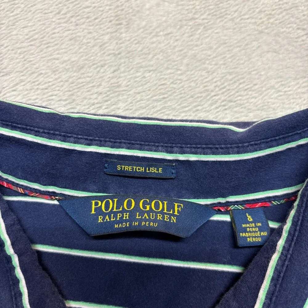 Ralph Lauren Polo Golf Shirt Mens L Justin Thomas Big Pony‎ AJGA Striped Blue